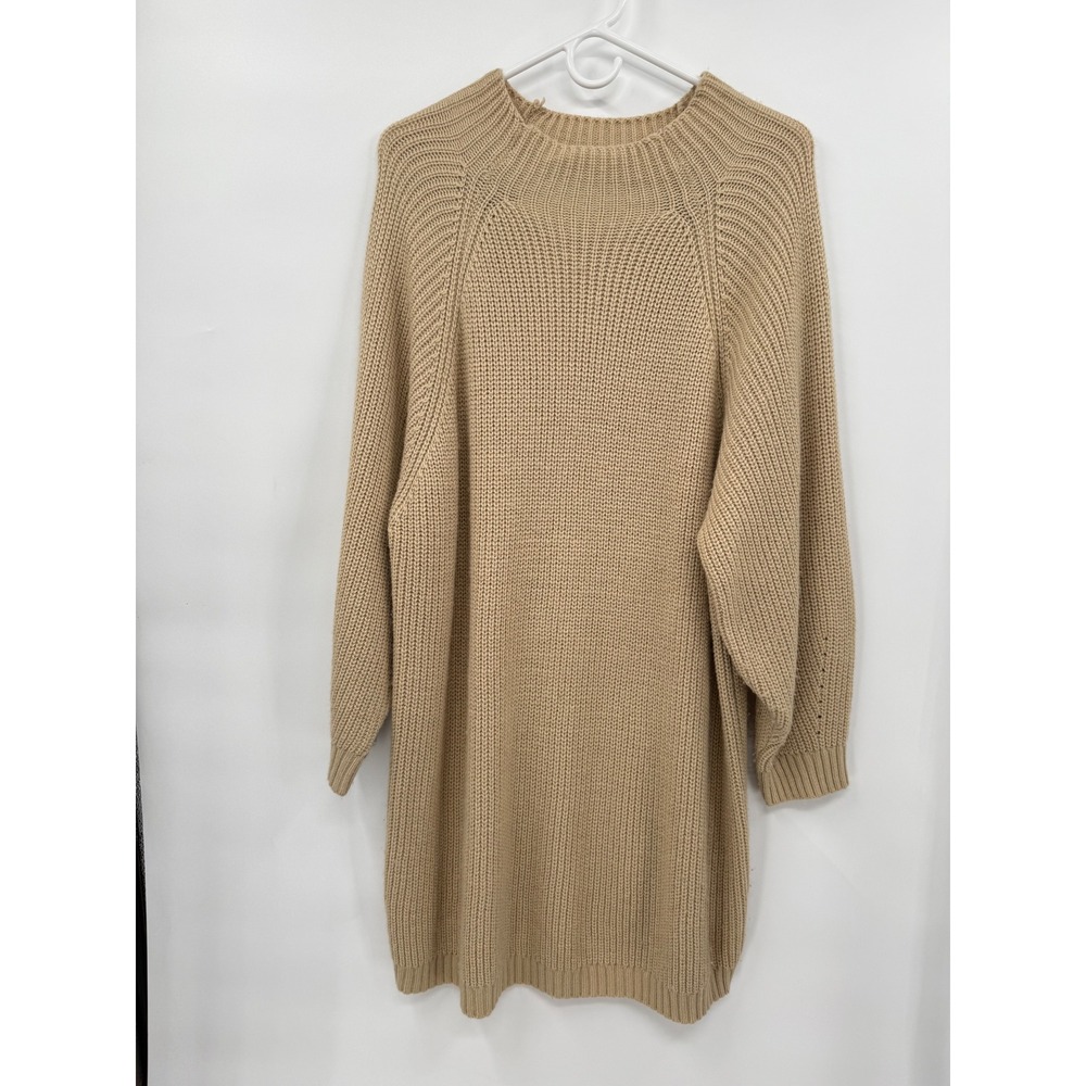 SNDYS Size 6 Sweater Dress Womens Tan Beige Chunky Shaker Knit Raglan Oversized